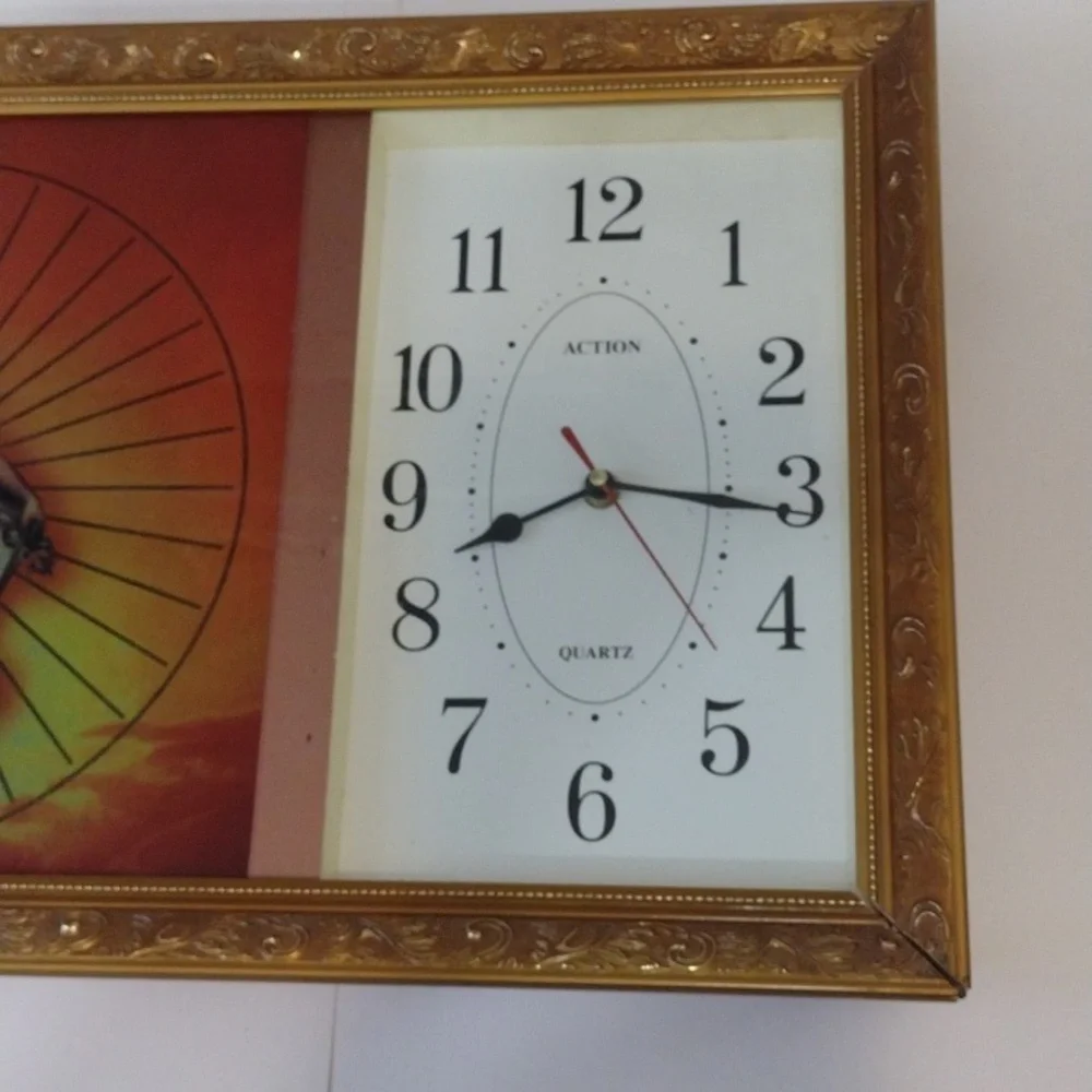 Saint Diego & Virgen Of Guadalupe Vintage Ativa Gold Framed Spiritual Wall Clock